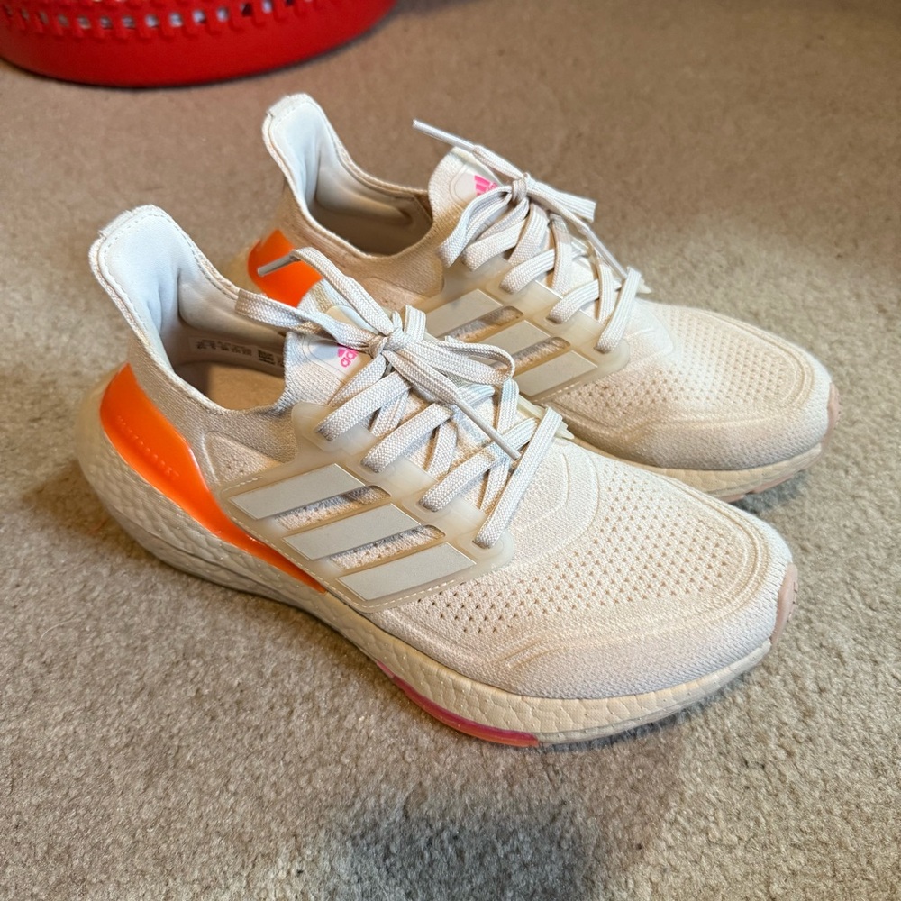 Adidas Ultraboost Beige and Orange Running Shoes